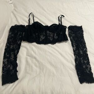 Victoria's Secret Black Lace Longline Bralette with Detachable Lace Sleeves